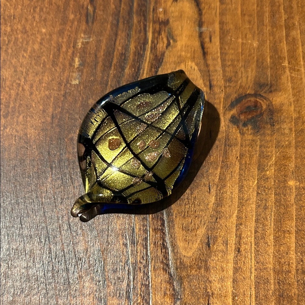 Gold and Black Dichroic Glass Leaf Pendant